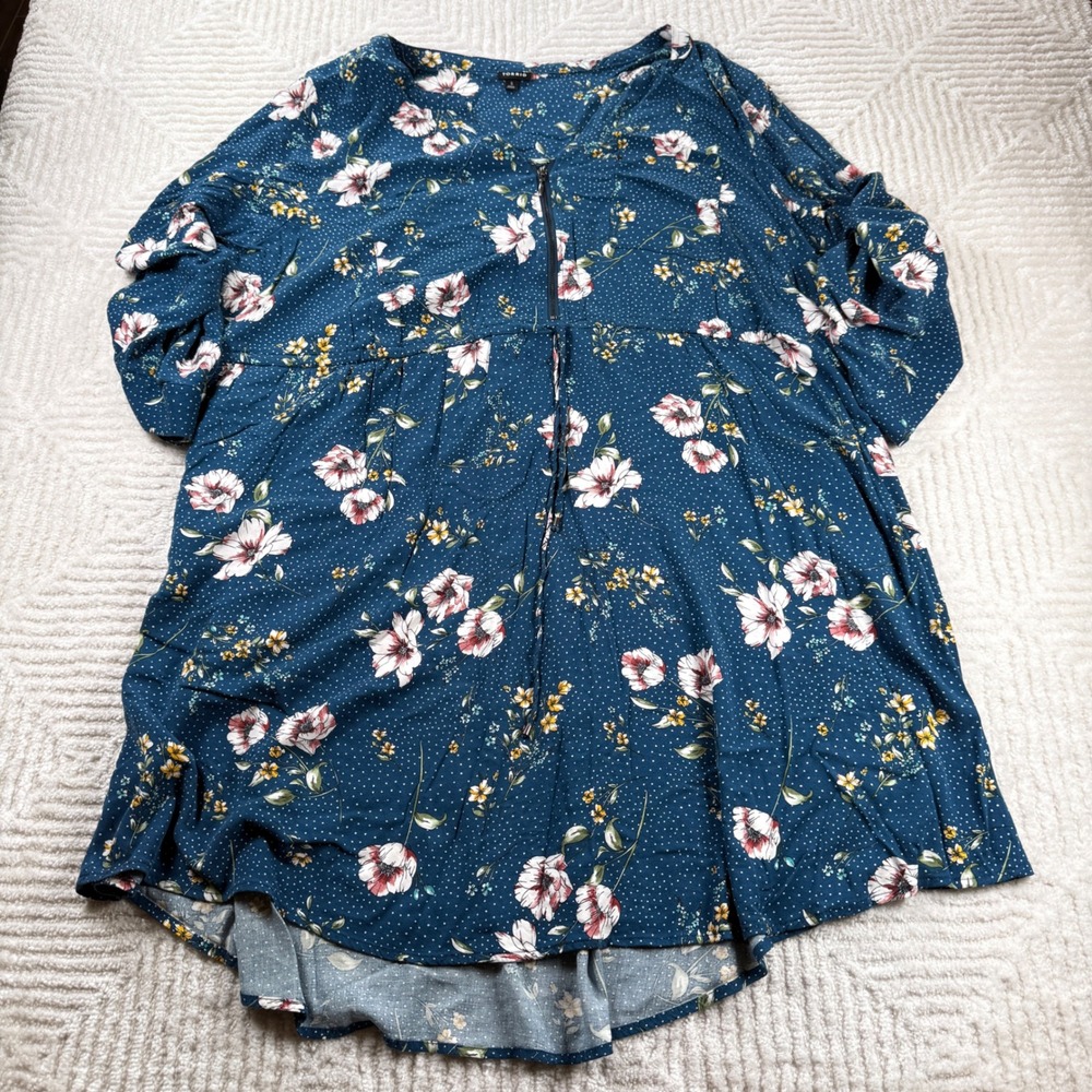 Torrid Dress Plus Size 5 Blue Floral Challis Zip Front Boho Festival Summer
